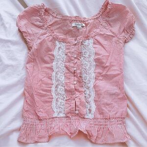 Forever 21 Pink and White Lace Trim Top
